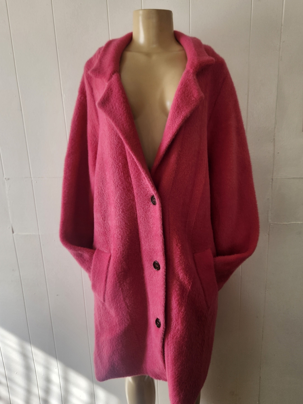 Pink Teddy Coat in Hot Pink Fuzzy Cardigan Barbie Look Cozy Minimalist